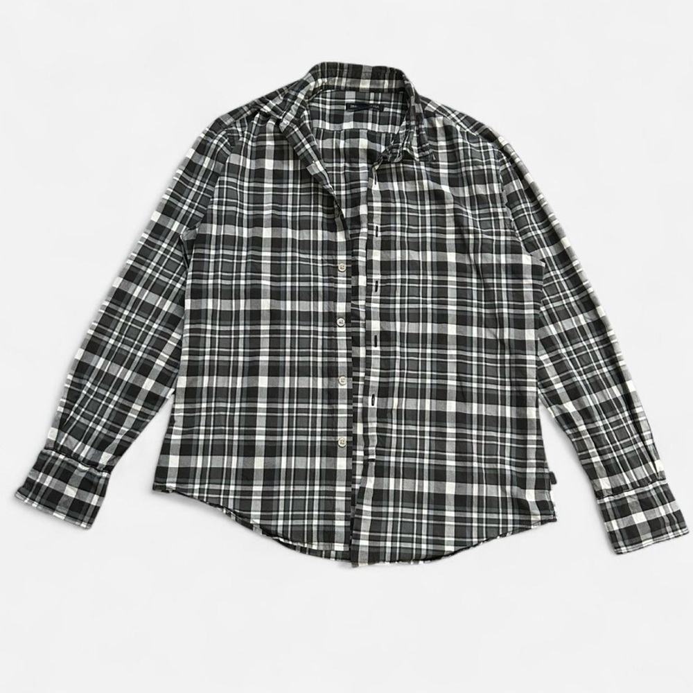 John Varvatos Mens Black and White Plaid Button-Down Shirt